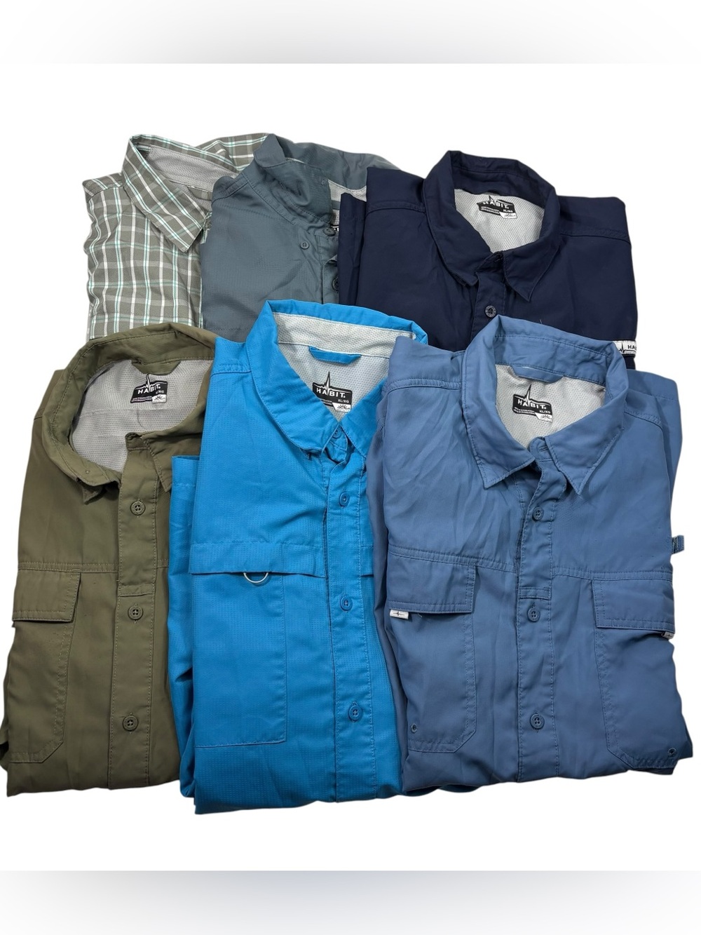 Habit Men's 6pc Solid Color Button Down Long Sleeve Performance Fishing Shirts